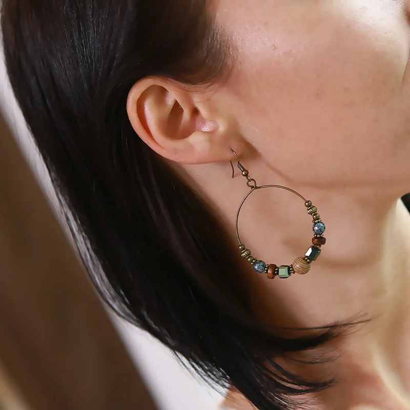Модные антикварные серьги 2018 Boho Big Hoop Drop Серьги для женщин подарок / Женские