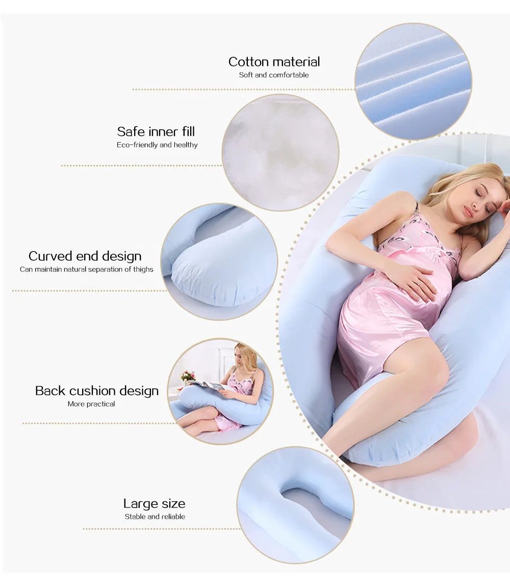 

70 x 135CM U-Shape Cushion Long Side Sleeping Maternity Pillows Pregnancy Pillow Bedding Body Pillow for Pregnant Women