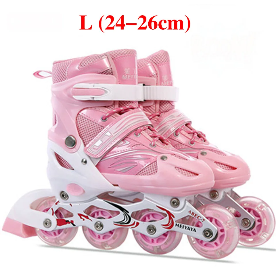 pink size L Детские роликовые коньки, роликовые коньки, обувь Слалом, уличная щетка, для катания на коньках, ПУ колеса, патины, унисекс, регулируемые кроссовки с роликами, IA100 - Цвет: pink size L