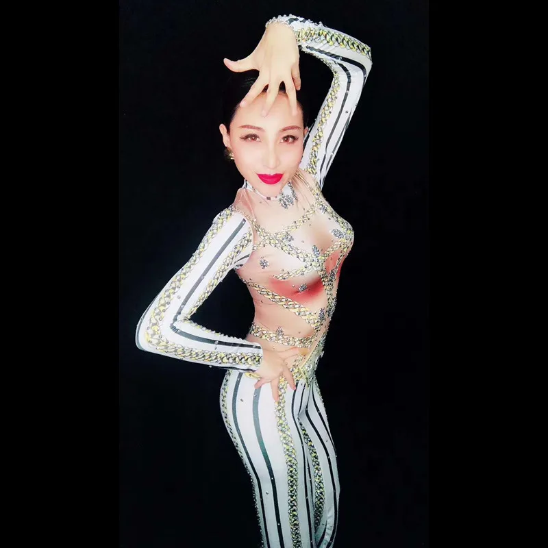 Женский комбинезон с длинным рукавом со стразами|Женские комбинезоны| |