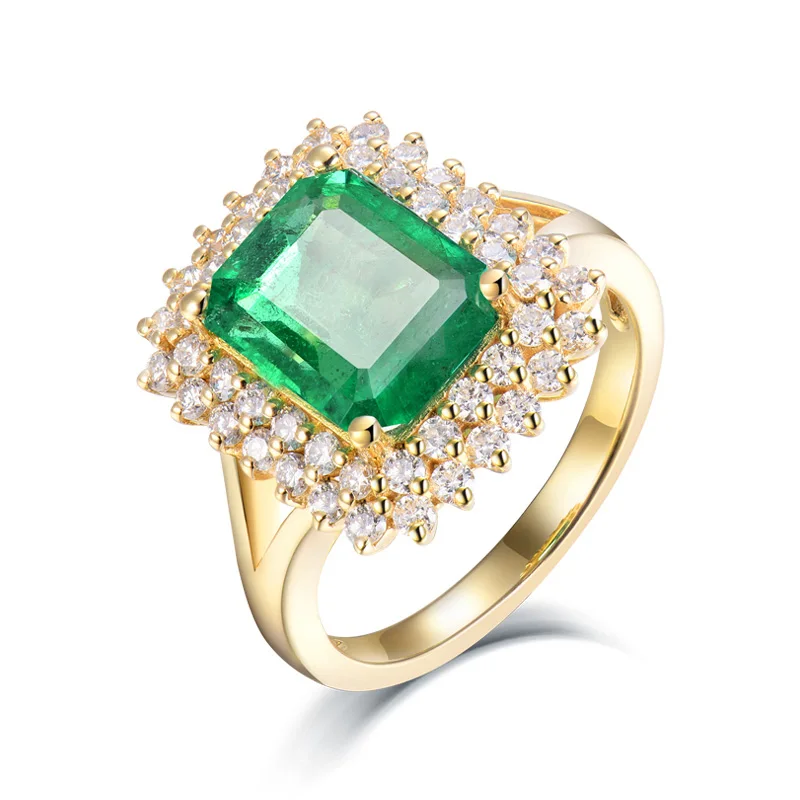 Yellow Gold Ring Размер кольца для женщин натуральный 7x9 мм изумруд Настоящее 18Kt желтое золото Подлинные Бриллианты Юбилей обручальные кольца ювелирные изделия для женщин - Цвет камня: Yellow Gold Ring