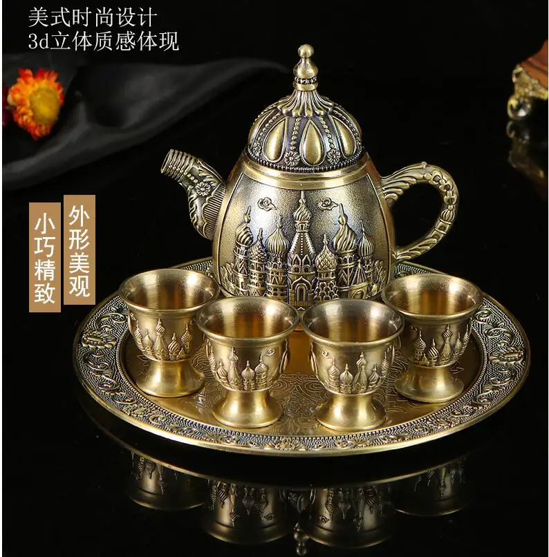 European 6pcs/set bronze color decorative wine set whiskey decanter kitchen accessories home bar set JJ098