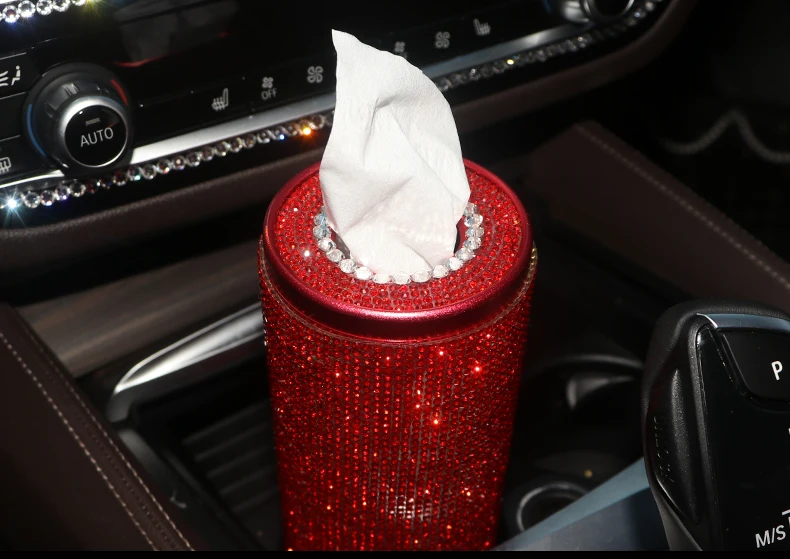 Автомобиль цилиндрической формы кристалл tissue box держатель полностью ювелирное стильные автомобильные аксессуары для девочек женские