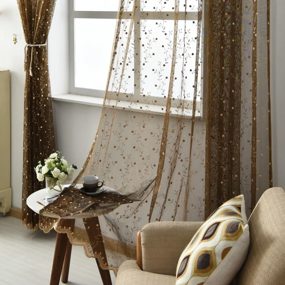 NAPEARL вышитые органзы отвесный занавес тюль ткани цветочный прозрачный спальня