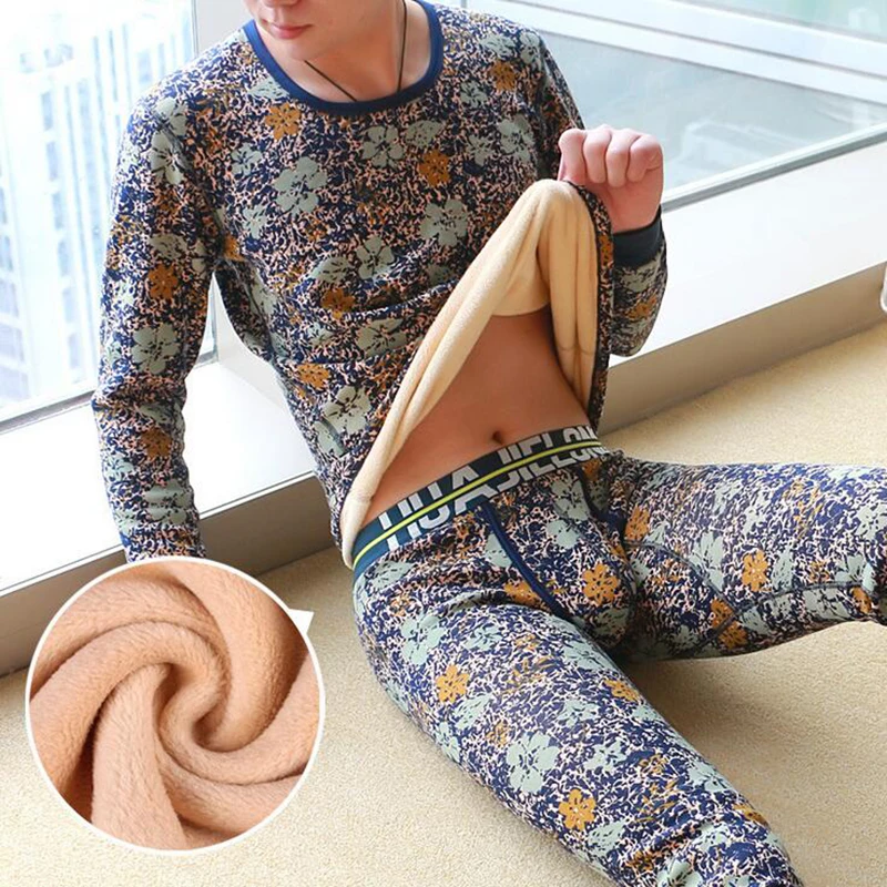 Мужское термобелье KWA N.Z толстые длинные кашемировые пижамы с принтом