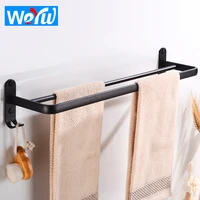 double towel bar holder with hook aluminum wall mounted bathroom towel rack black decorative restroom clothes towel rail hanger