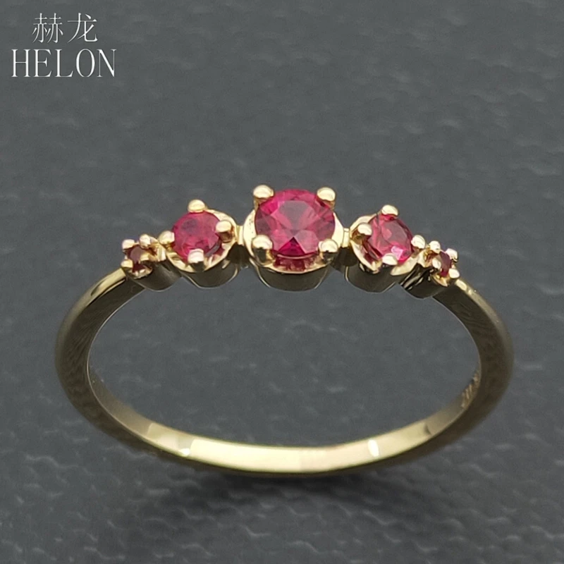 HELON Solid 14K(AU585) Желтое золото Сертифицированный круглый безупречный 0.23ct с натуральным красным Рубином обручальное кольцо женские модные ювелирные изделия