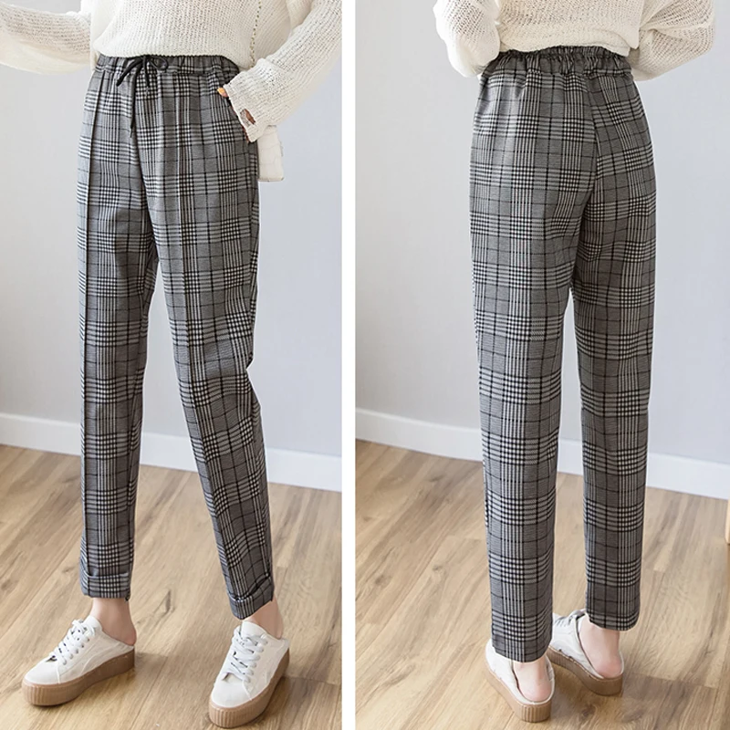 Женские клетчатые брюки-карандаш BGTEEVER повседневные брюки-шаровары с эластичным