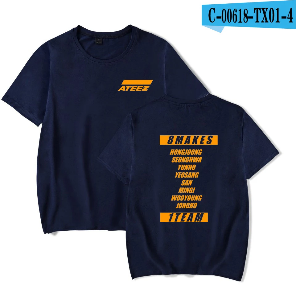 navy ATEEZ повседневные футболки с принтом женская и мужская одежда летняя Горячая Распродажа Топы с коротким рукавом Kpops футболки размера плюс - Цвет: navy