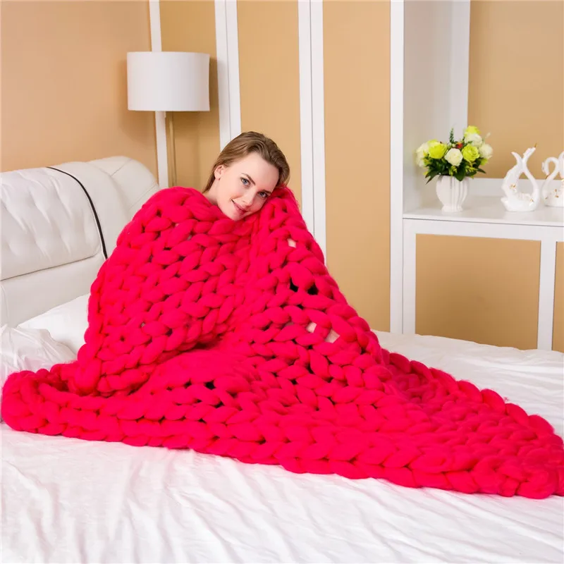 Яркое Красное однотонное вязаное одеяло покрывало 1 шт. очень мягкое плюшевое