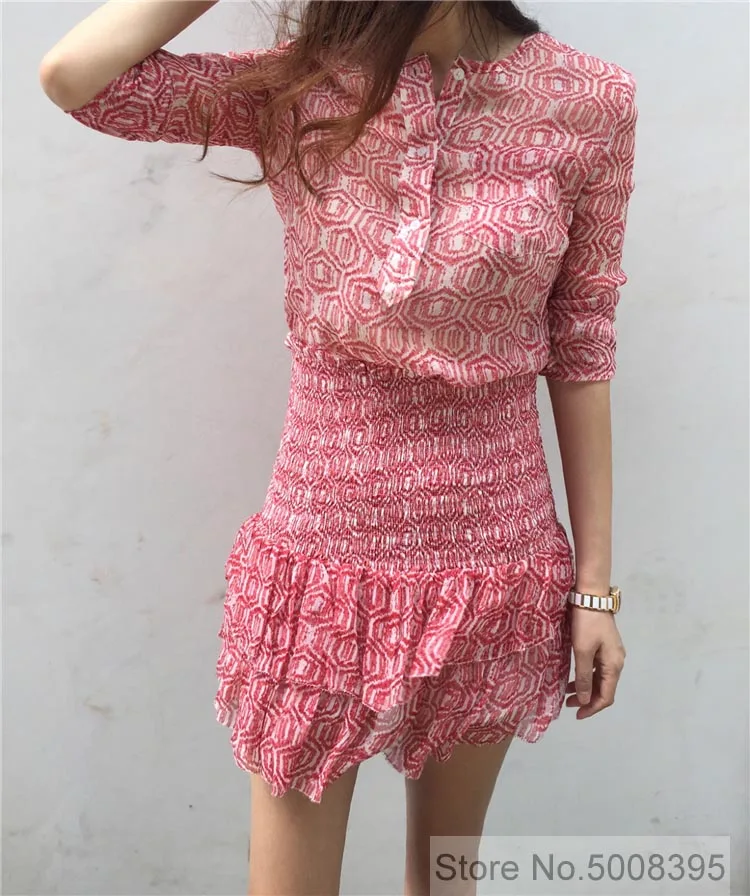 Розовая шелковая блузка с геометрическим принтом топ длинными рукавами и