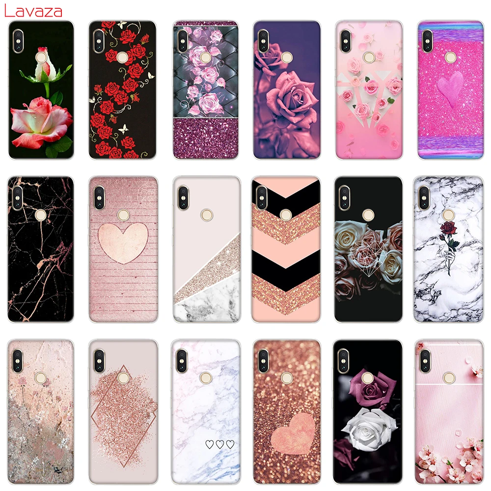 Жесткий чехол Lavaza Gold Pink rose с блестками для POCOPHONE F1 Xiaomi A2 Mi8 Lite A1 Redmi Note 4X 5 6