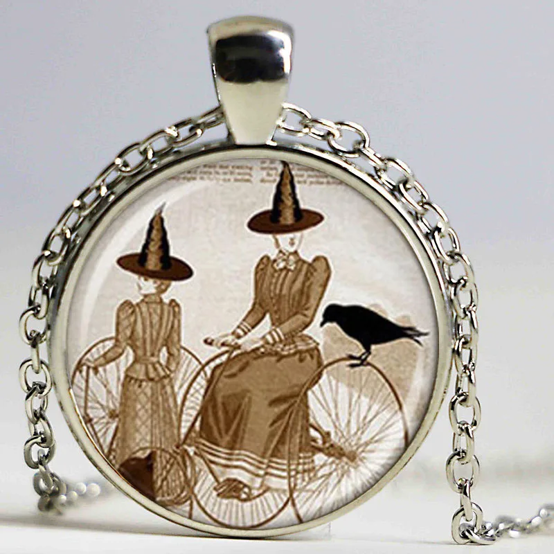 Wholesale Glass Dome cabochon new fashion hot bicycle witch halloween pendant necklace glass dome jewelry for men women | Украшения и
