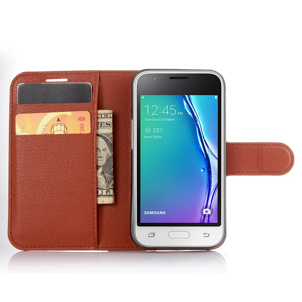 Новый чехол J1mini для Samsung Galaxy J1 Mini (2016) черный кожаный книжка с узором Личи чехлы
