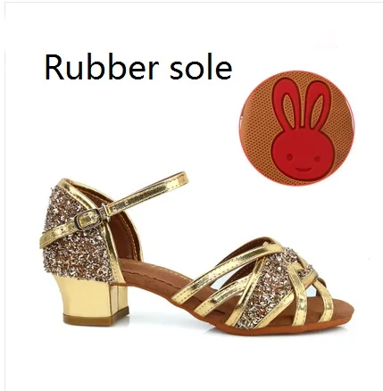 Gold Rubber Sole Латинский бальный танец для девочек; обувь для сальсы; женская обувь для латиноамериканских танцев; детская обувь для танцев; мягкая подошва; VA30930 - Цвет: Gold Rubber Sole