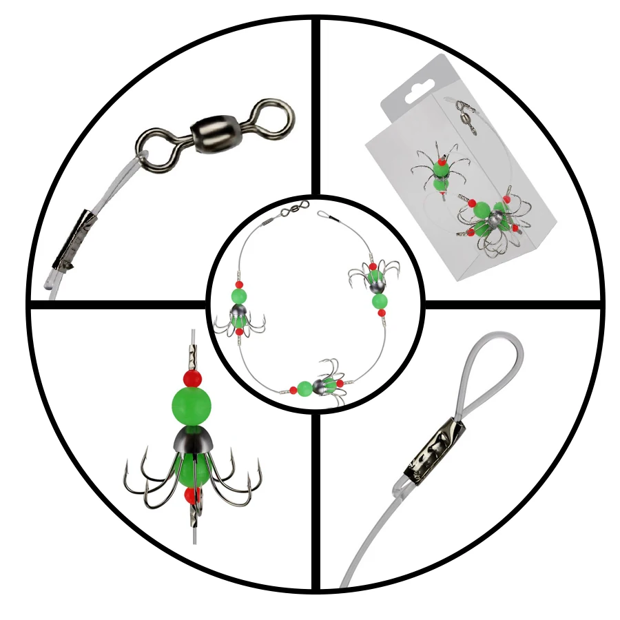 5 шт. рыболовный крючок для кальмаров с восьмикоготком со светящимися бусинами