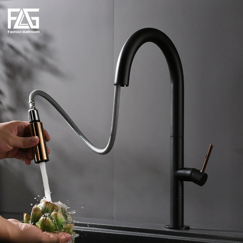 FLG смесители для кухни вытяжной кухонный смеситель черный белый стиль кран золото латунь с Одной ручкой раковина кран 1074-33BG