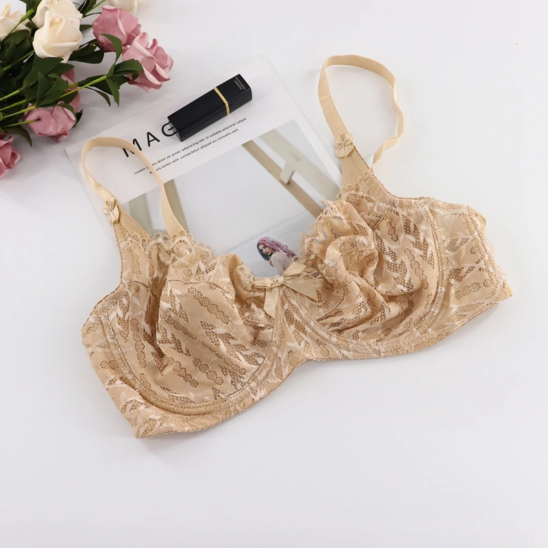 Nude Beauwear, женский кружевной бюстгальтер-минимайзер без подкладки размера плюс, повседневные Бюстгальтеры на косточках для сексуальных дам, размеры 34-44, D, E, чашечки, дышащие - Цвет: Nude