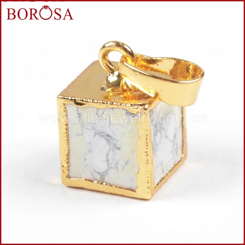 BOROSA multi kind камень куб Золотая подвеска с окаймлением Druzy натуральный Ювелирный