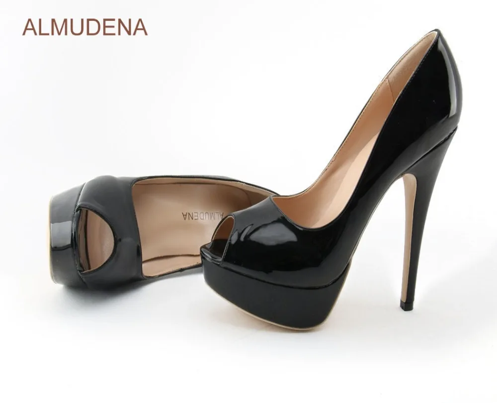 ALMUDENA/Лидер продаж; черные лакированные туфли-лодочки телесного цвета; модельные туфли на платформе и каблуке-шпильке; туфли для торжеств с открытым носком; Прямая поставка; US10