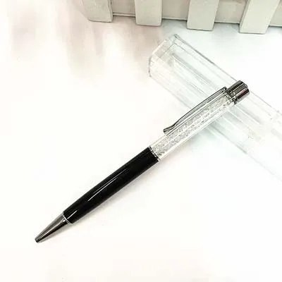 black logo Новинка, 1 шт., логотип на заказ, разноцветные стразы, шариковая ручка для пары, на день рождения, День Святого Валентина, гравированный подарок, милый инструмент для письма - Цвет: black logo