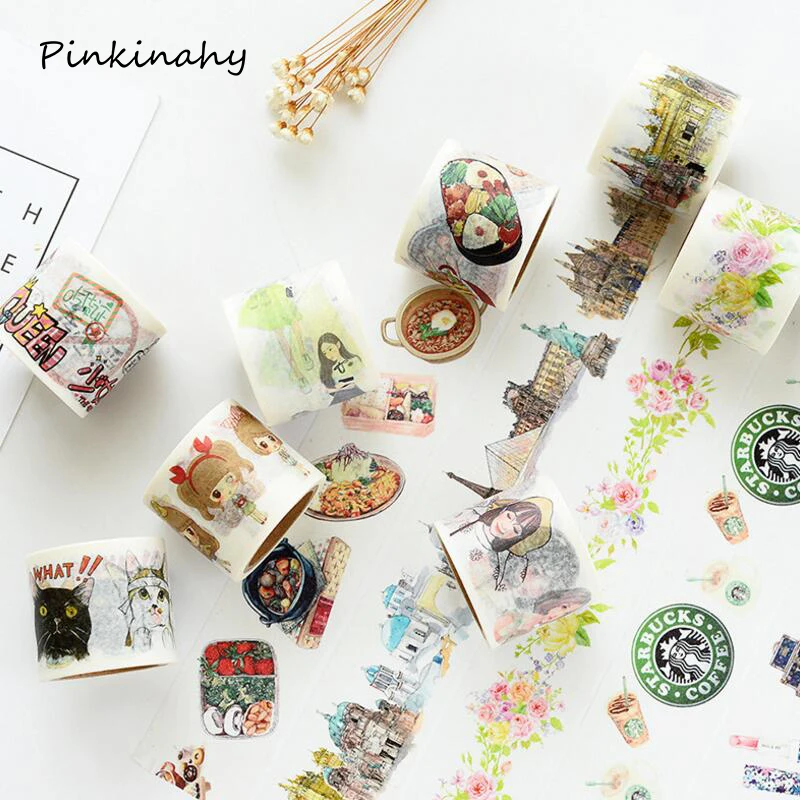 4 шт./лот 40 мм ширина кавайная девушка кофе кот строительство еды Васи скотч