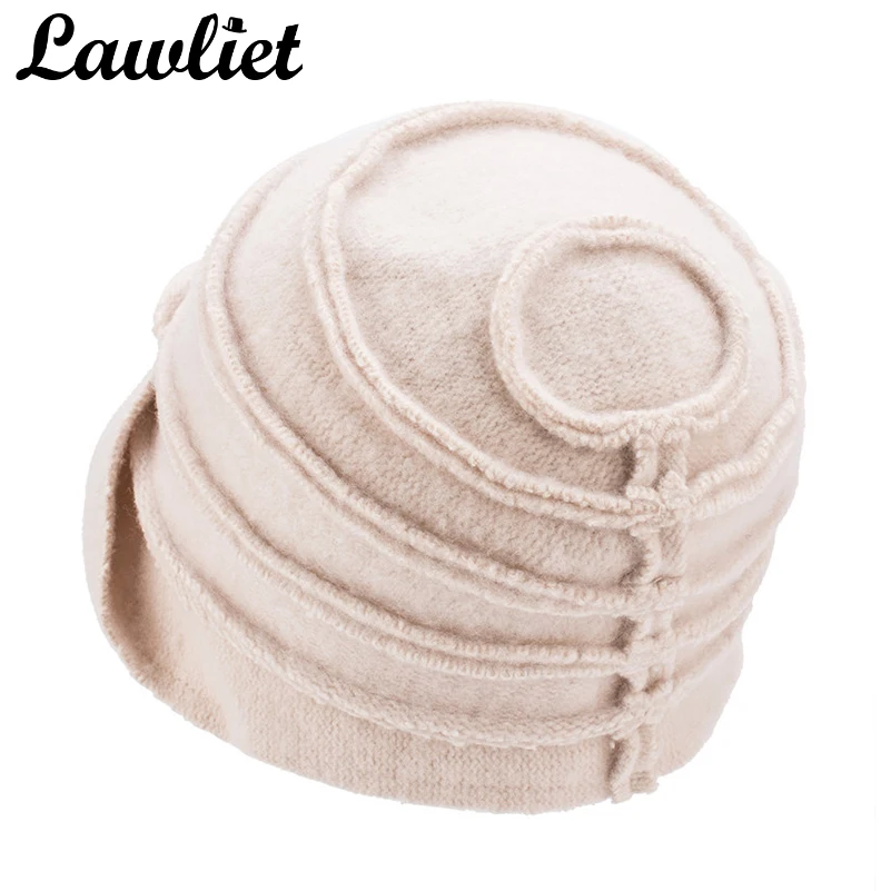Lawliet шерстяная шапка, женские зимние шапки, одноцветные теплые вязаные дамские шапочки с цветком, Skullies Bonnet Femme Bucket Cloche, зимняя шапка A376