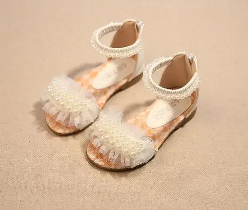 

2019 summer new children's sandals girl princess beaded lace shoes children's shoes flat sandals girl beach shoes