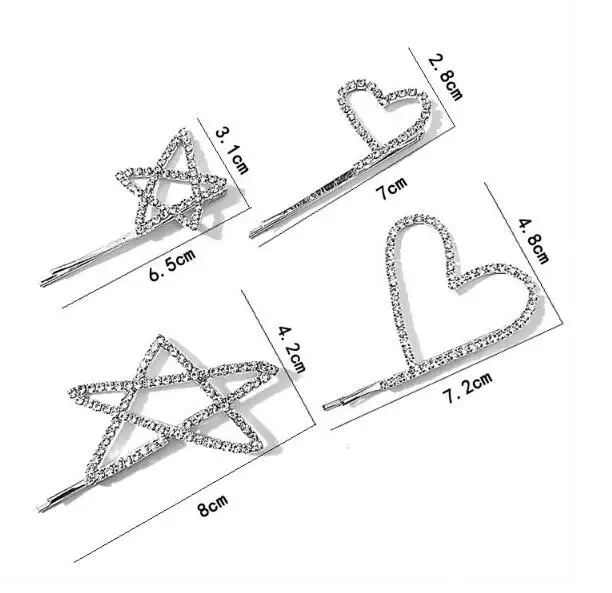 Женская заколка для волос со стразами 2 шт. необычная с сердечками и звездами