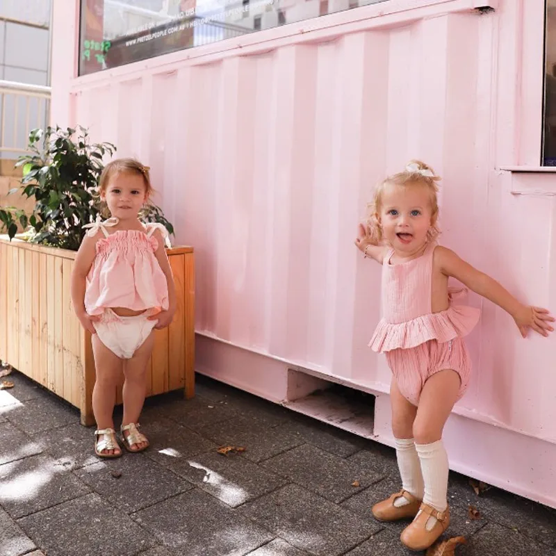 Хлопок высокое качество 2 шт./компл. летнее платье для маленьких девочек
