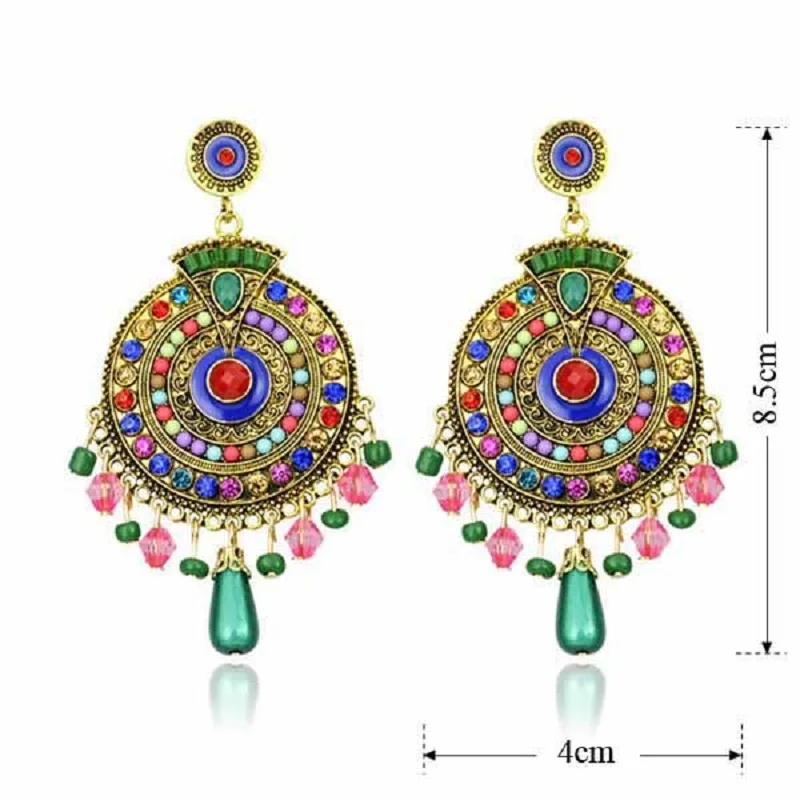 2017 бренд Бохо цвет большой драгоценный камень кристалл падение цыганские серьги