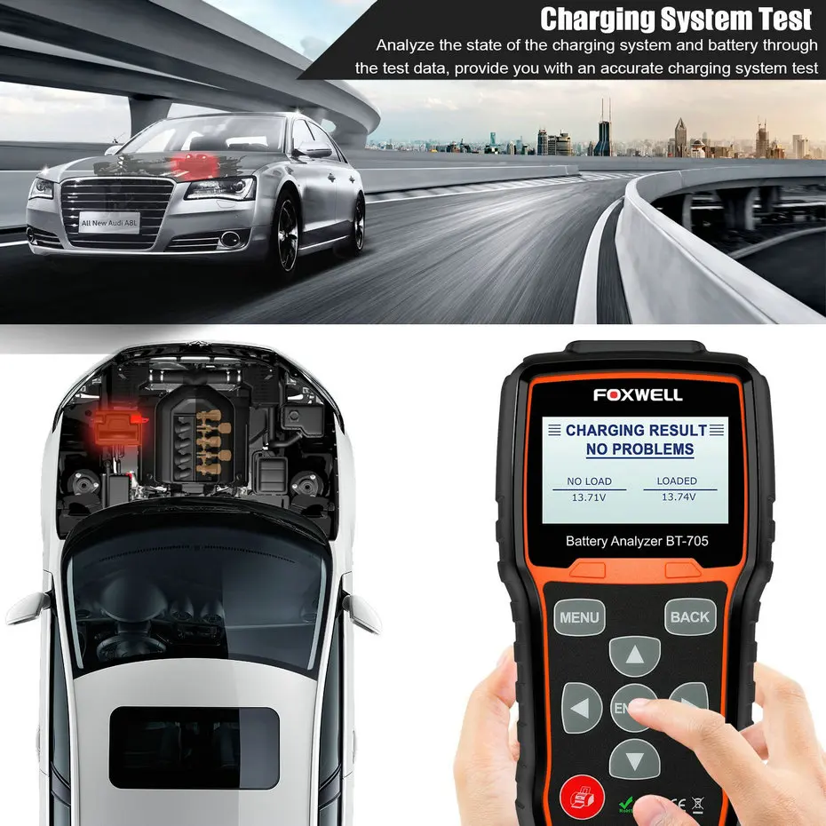 Тестер заряда батареи FOXWELL BT705 тестер автомобиля 100 2000CCA 12V 24V|Диагностические