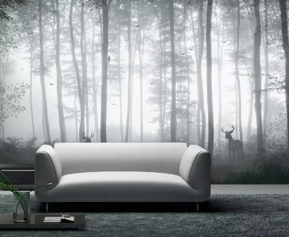 Beibehang Обои фреска dreamy woods sika deer гостиная спальня фон стены туман лес ТВ фон Фреска 3d обои