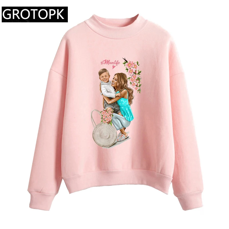 Толстовки Kawaii/Розовая Толстовка с принтом для мамы и маленького мальчика Женская одежда с длинными рукавами г. Лидер продаж, Повседневная Толстовка для женщин в стиле поп размера плюс