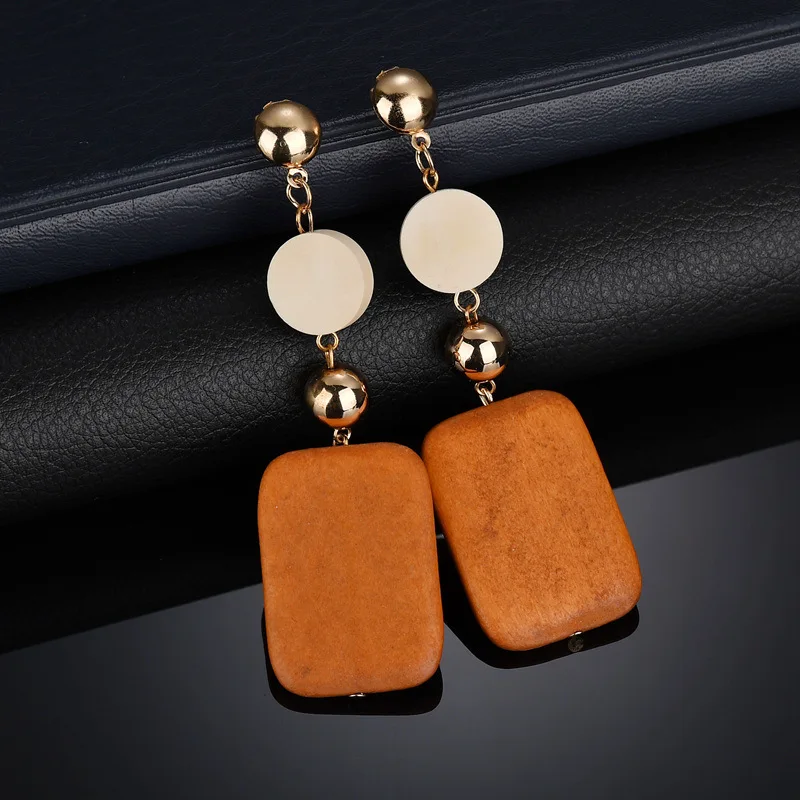 Простые Модные элегантные женские серьги-гвоздики с квадратным деревянным