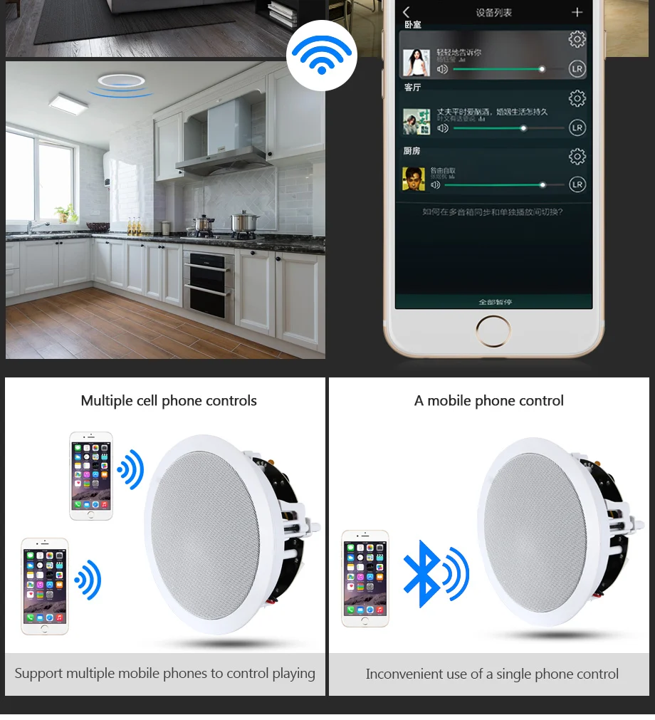 Oupushi vx6 Wi-Fi потолочный динамик в стене динамик для использования системы pa фоновая музыка семьи; Система домашнего кинотеатра