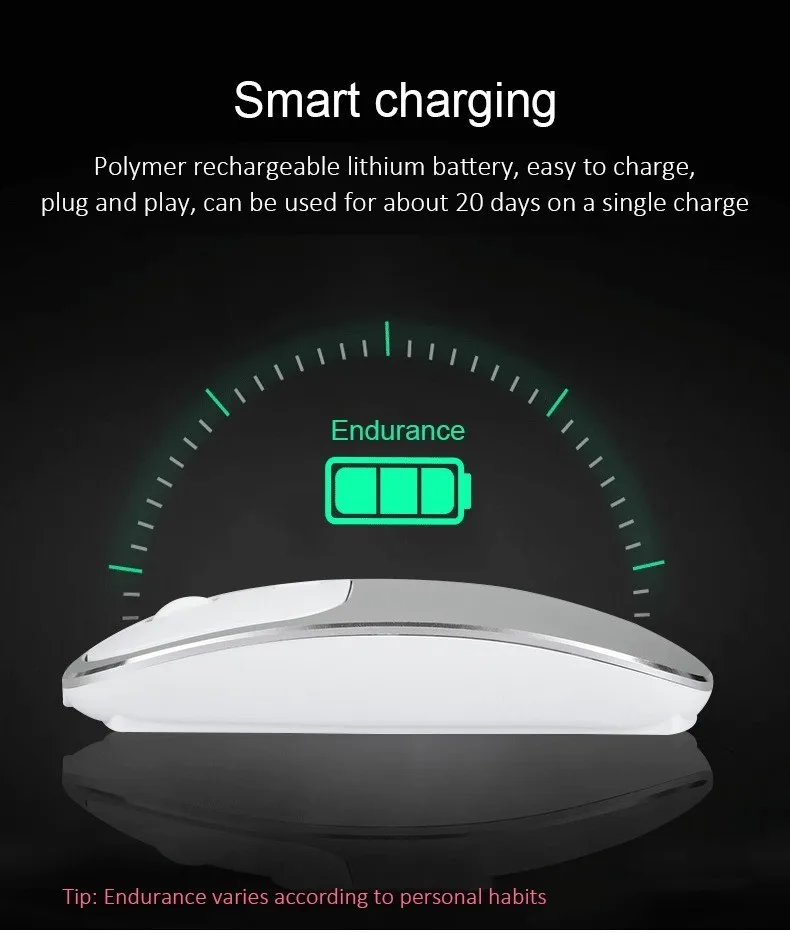 Беспроводная Bluetooth мышь перезаряжаемая Бесшумная с двойным режимом оптическая