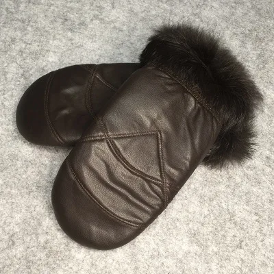 brown High Quality Women Sheepskin Gloves Genuine Leather Glove Women For Male Winter Mittens Outdoor skiing Warm Thermal Gloves - Цвет: brown