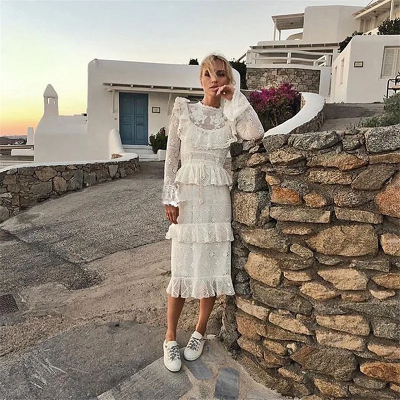 Высокое качество 2018 осень/осень выдалбливают с длинным рукавом для женщин Белый