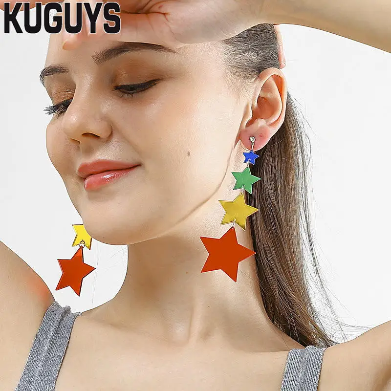 KUGUYS трендовые цветные серьги со звездами и кисточками для женщин модные
