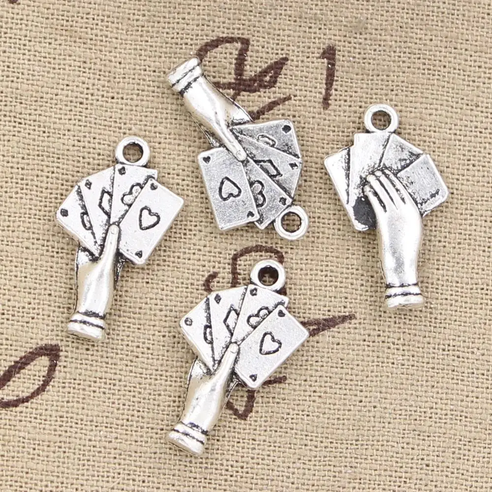 

15pcs Charms Poker Playing Cards Hand 25x12mm Antique Silver Color Pendants Making DIY Handmade Tibetan Silver Color Jewelry