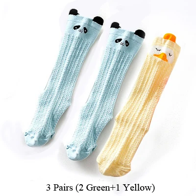 2 Green and 1 Yellow 3 пары/партия, носки для новорожденных, длинные летние дышащие носки для маленьких мальчиков и девочек, носки до колена с рисунком, носки для младенцев, sokken - Цвет: 2 Green and 1 Yellow