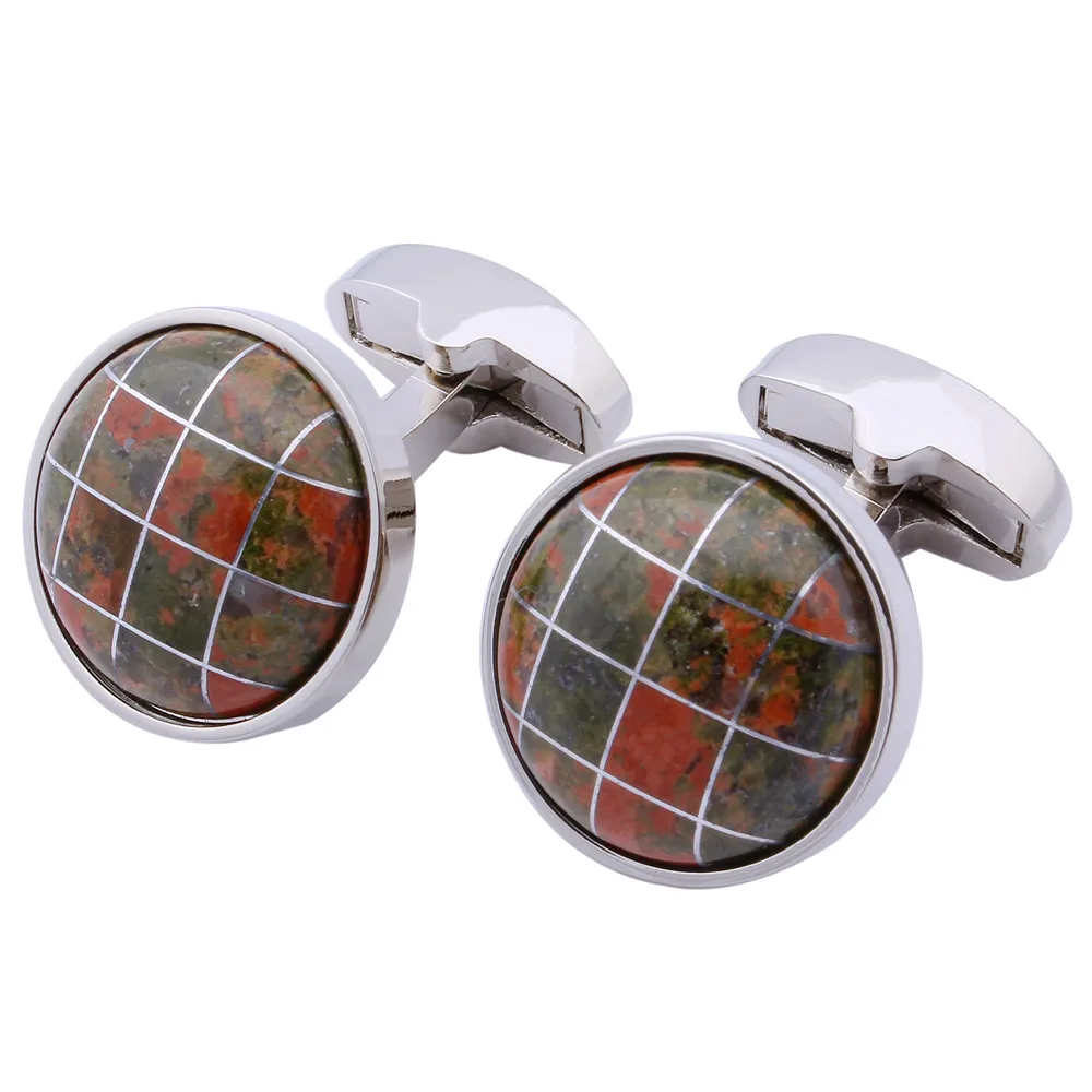 HAWSON Round Natural Stone Cufflinks Trendy Vintage Streak Cuff Button Men's French Dress Accessories 4 Colors Available | Украшения и