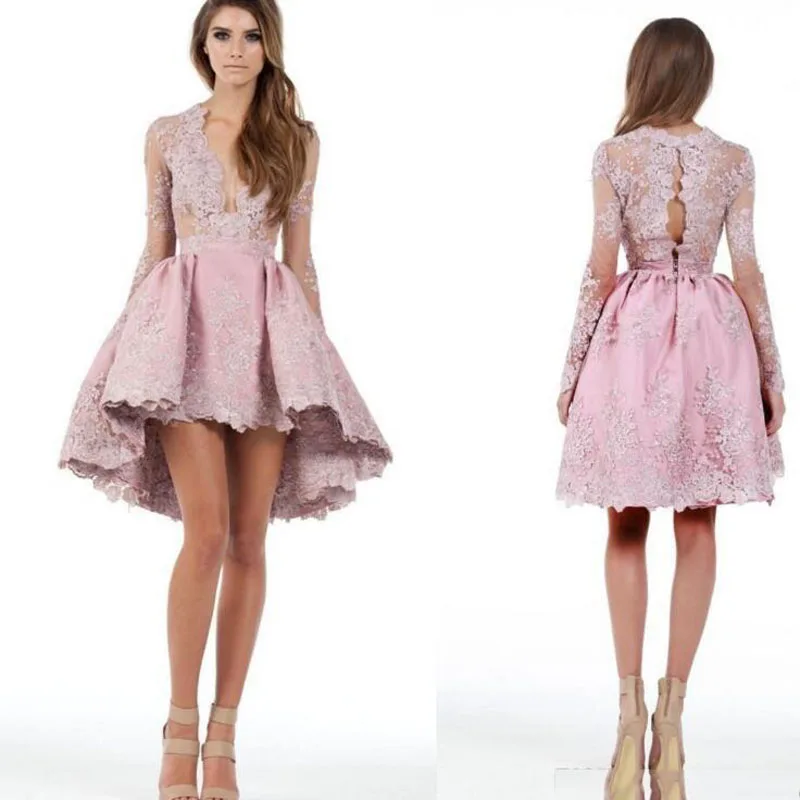 2022 Прозрачные коктейльные платья а-силуэта с длинным рукавом и глубоким