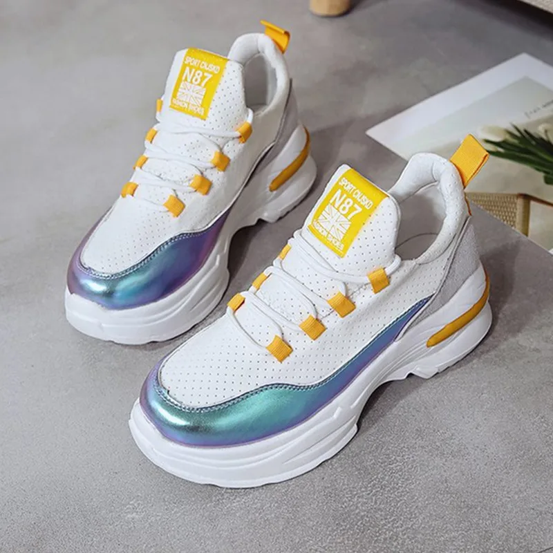 Женская повседневная обувь на шнуровке с лазерной сеткой кожаные дышащие