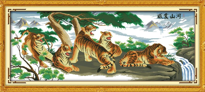 Набор для вышивки крестом Тигры с горами и рекой, 14 карат, 11 карат, холст, вышивка, рукоделие «сделай сам» от AliExpress WW