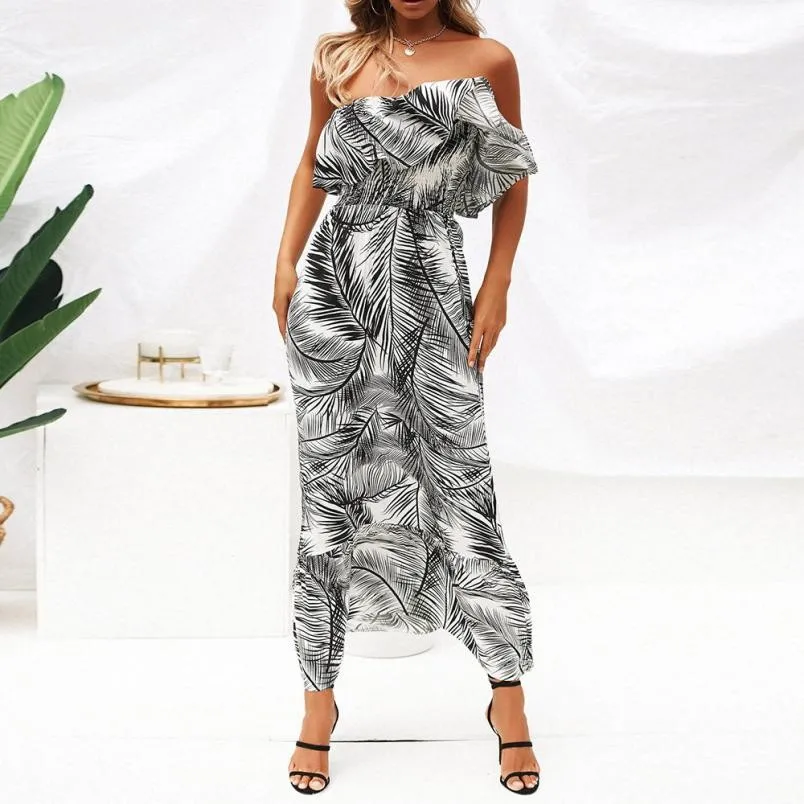 2018 женское повседневное сексуальное платье Boho с тропическими листьями и