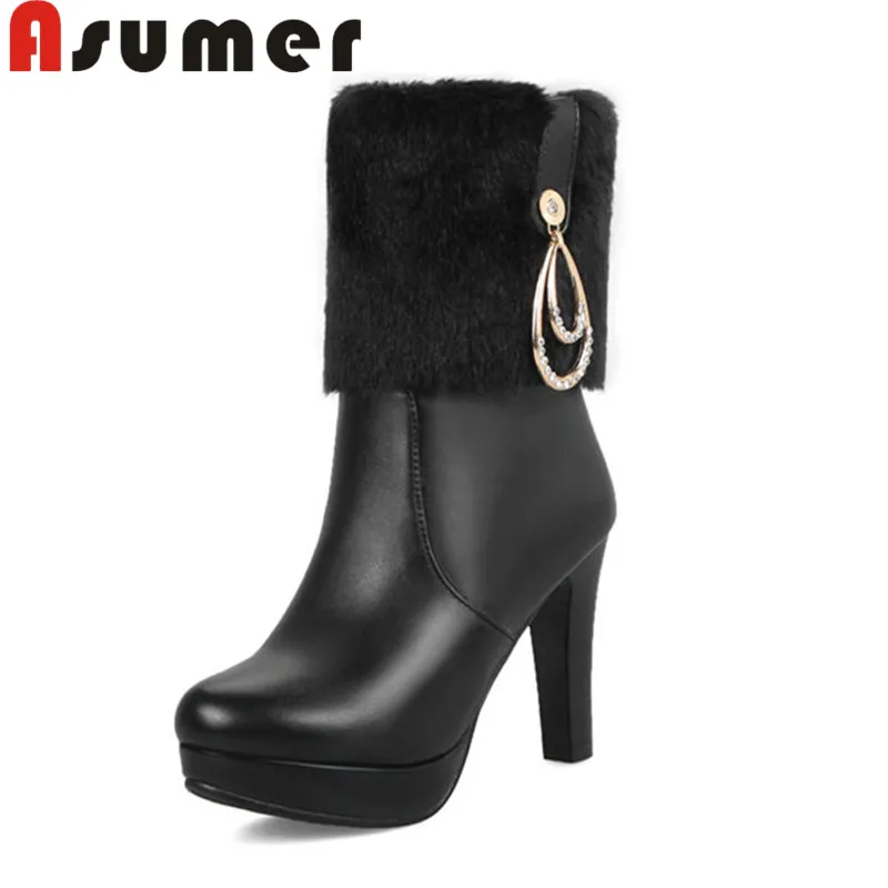 

Женские ботильоны из ПУ и меха ASUMER, однотонные привлекательные ботинки с круглым носком, на высоком каблуке, с металлическим украшением, сез...