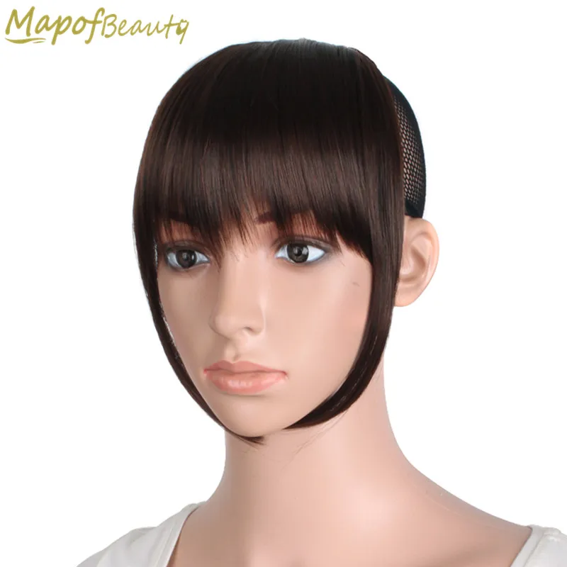 MapofBeauty, 7 дюймов, короткие, передние, тупые, челка, на заколках, синтетические волосы для наращивания, темный светильник, коричневый, черный, термостойкие волосы, бахрома