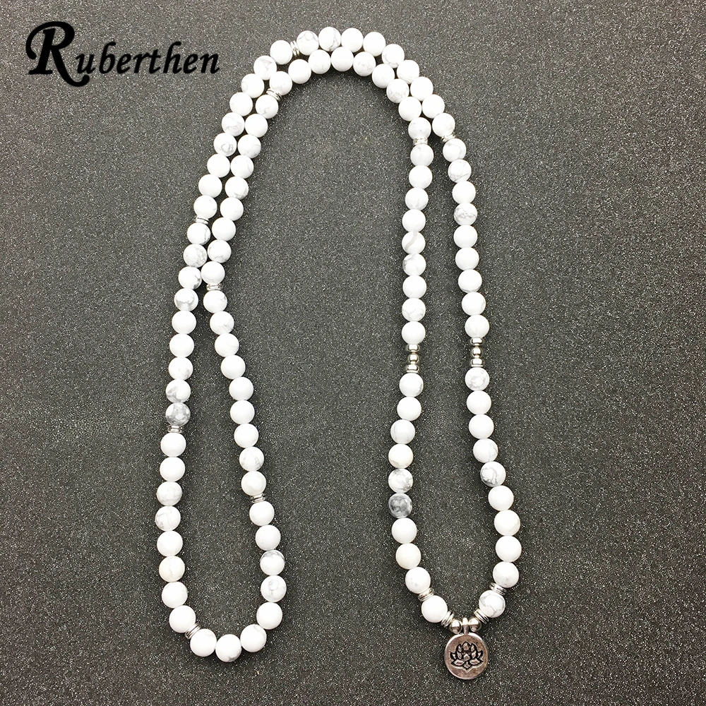 Женский браслет Ruberthen модный 108 Mala Howlite с цветком лотоса или колье высокое